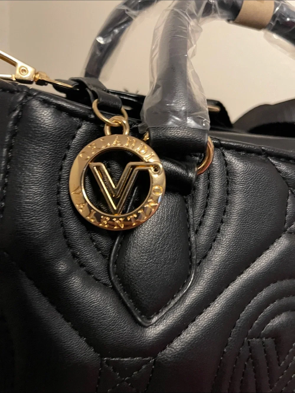 Valentino Orlando Quilted Satchel with Embossed V Pattern